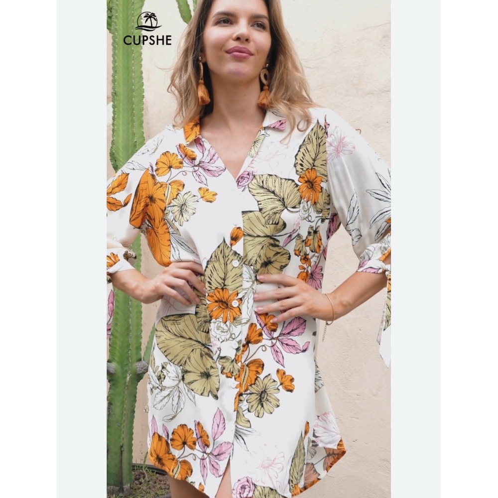 CUPSHE Floral Shirt Women Dress Cover Up Beach Swim Button Down XS NWT